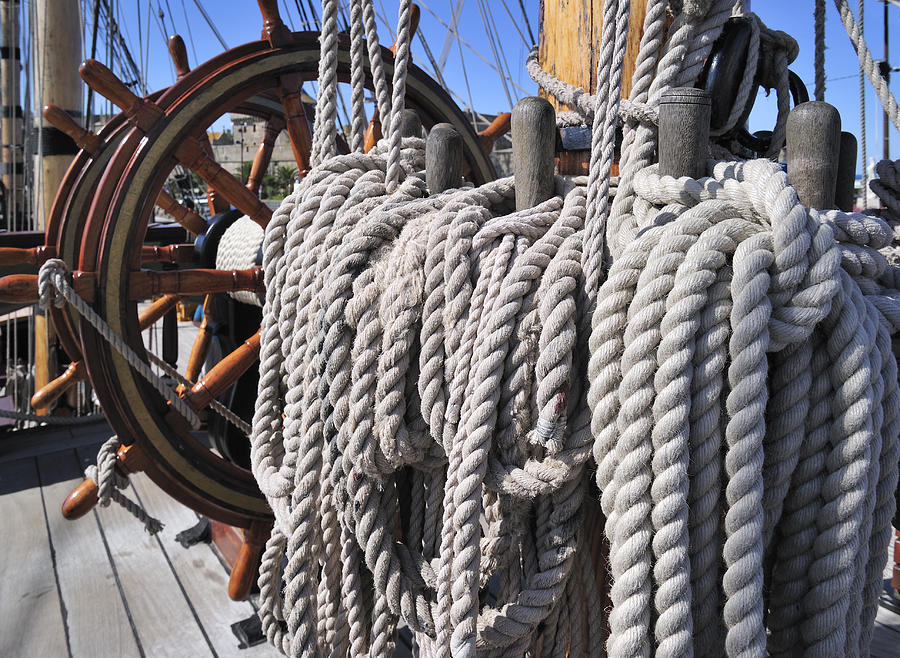 Wheel and Ropes of Tall Ship Photograph by Arterra Picture Library