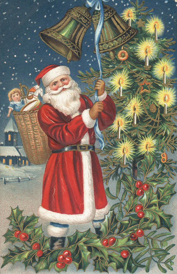Santa Claus Painting - Christmas Card by English School