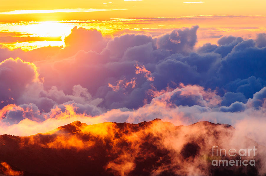Clouds at sunrise over Haleakala Crater Maui Hawaii USA #12 Photograph by Don Landwehrle