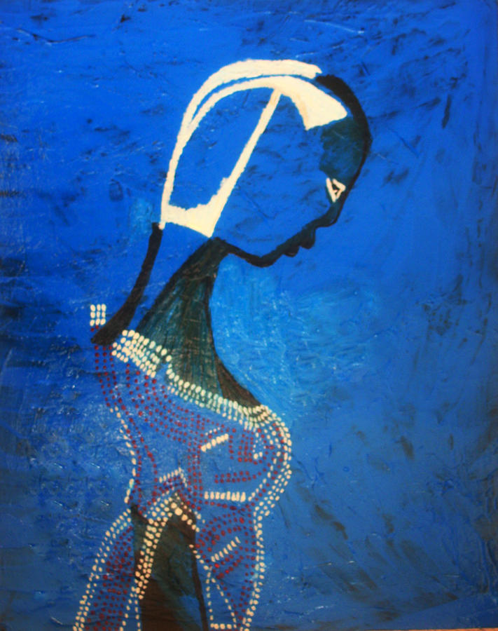 Drum Painting - Dinka Bride - South Sudan #12 by Gloria Ssali