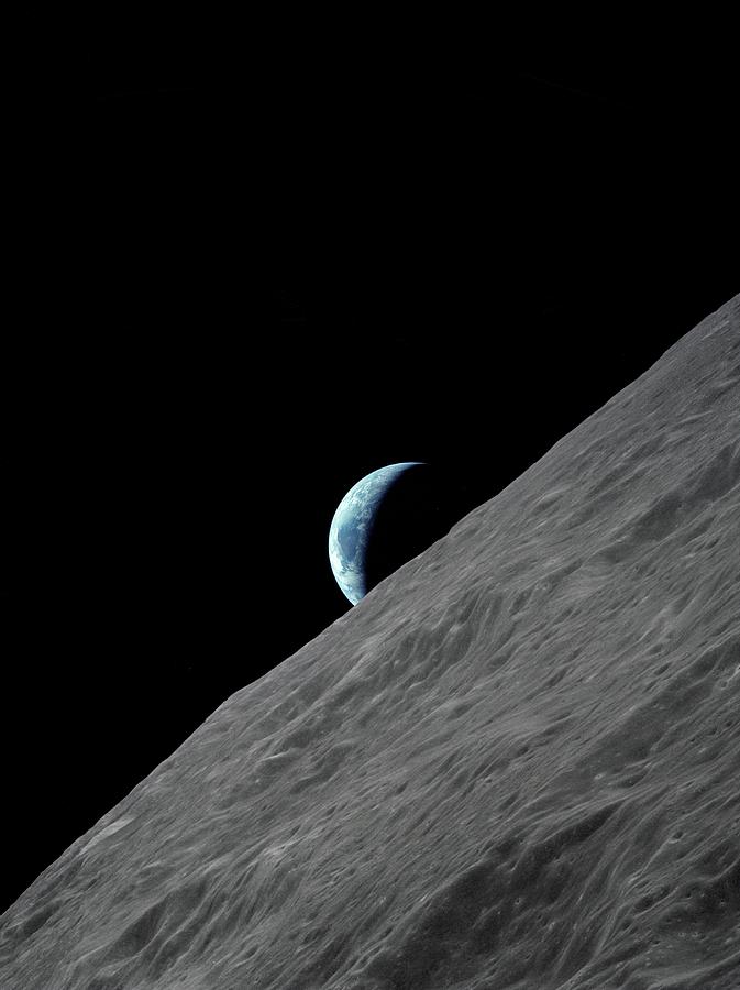 Space Photograph - Earthrise Over The Moon #12 by Detlev Van Ravenswaay
