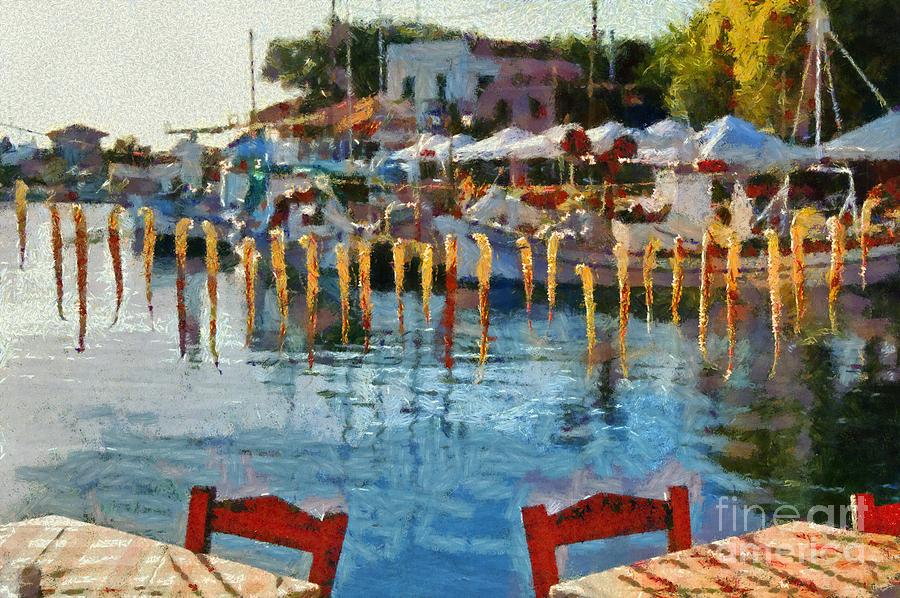 Molyvos port in Lesvos island Painting by George Atsametakis
