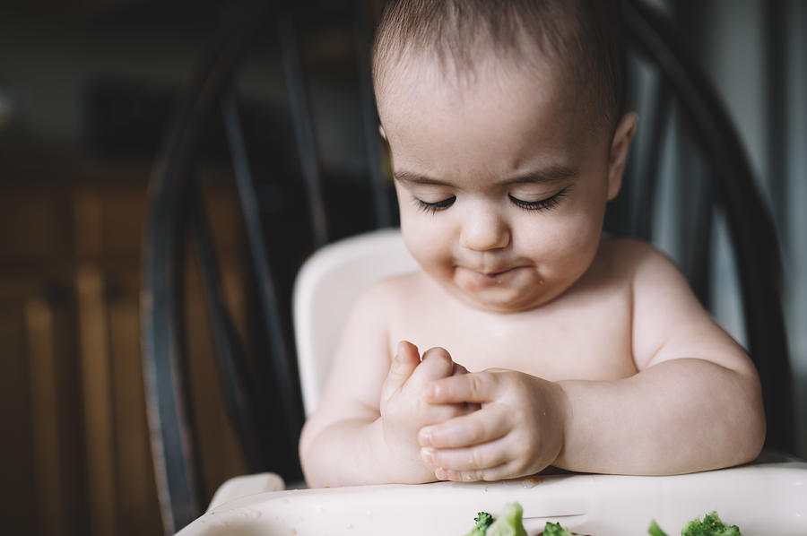 12 Month Old Eats Dinner in High Chair Photograph by Jill Lehmann Photography