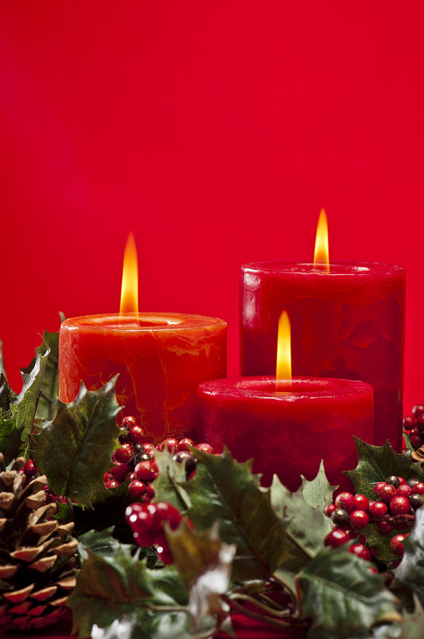 Red advent wreath with candles #12 Photograph by U Schade