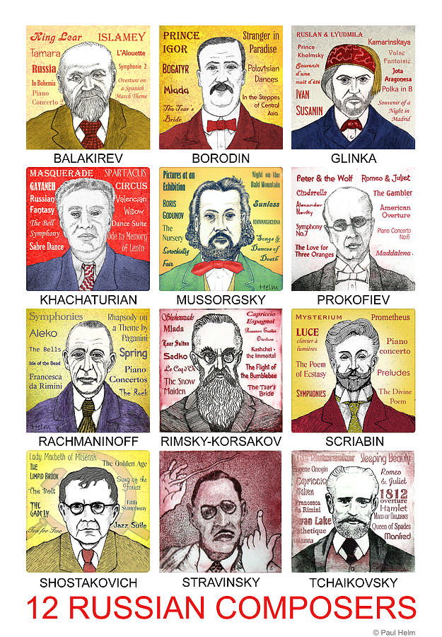 12 Russian Composers Drawing by Paul Helm