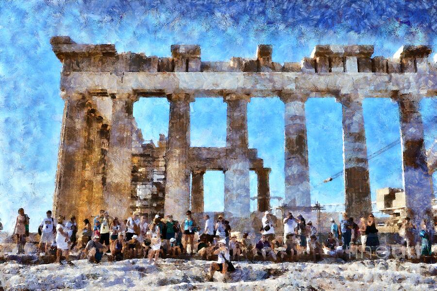 Tourists in Acropolis of Athens in Greece Painting by George ...