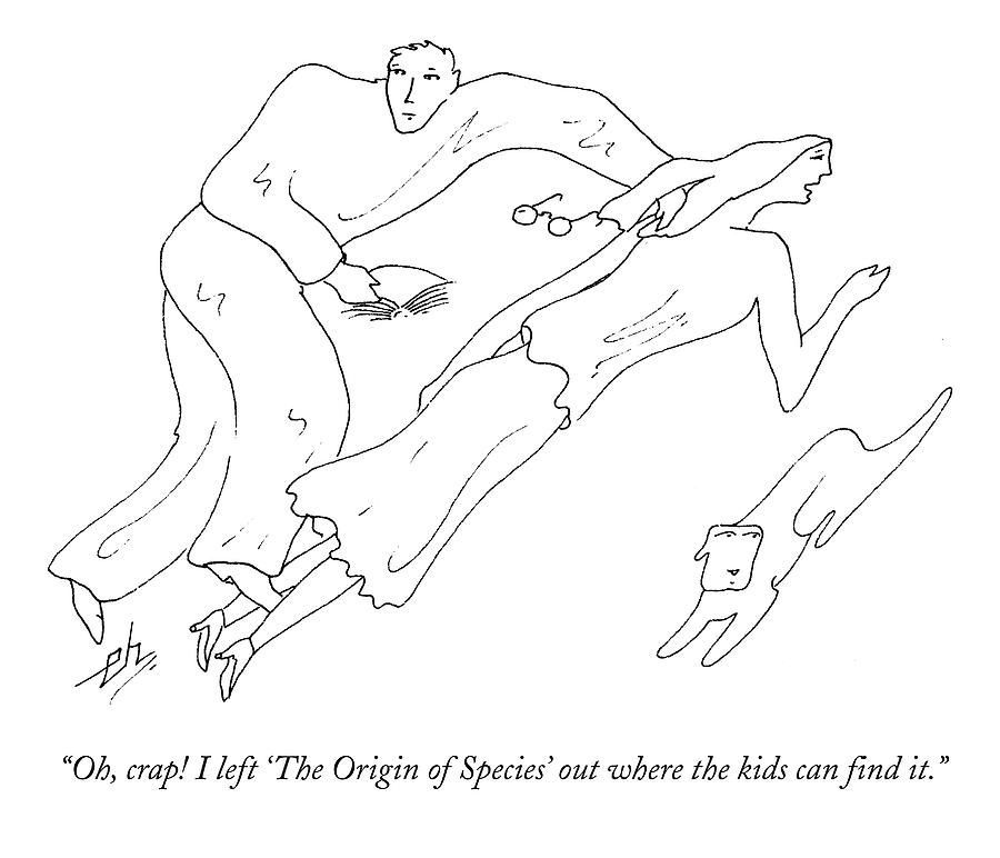 Oh, Crap! I Left the Origin Of Species Drawing by Erik Hilgerdt