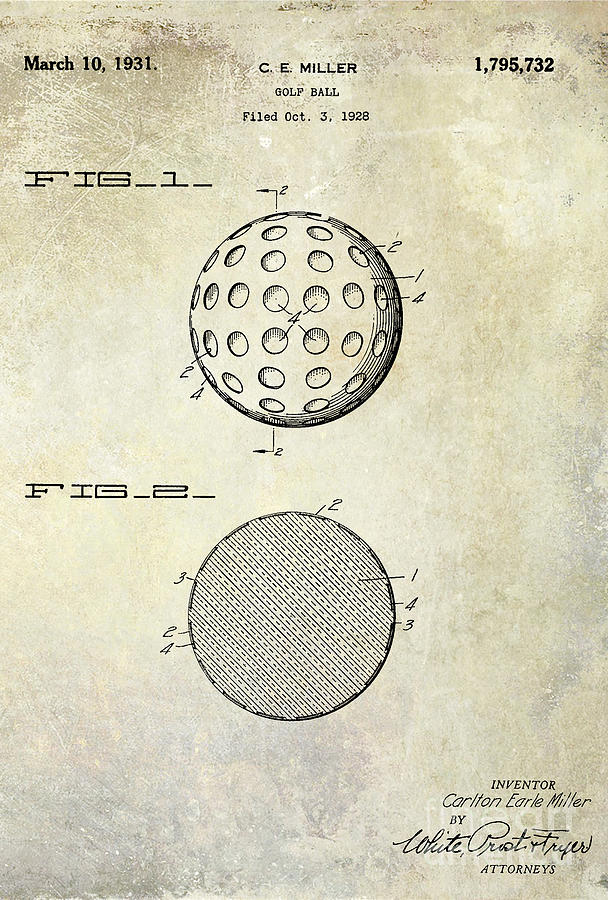 1931 Golf Ball Patent Drawing Photograph by Jon Neidert