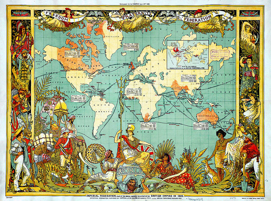 1280 Imperial Federation Map of the World Showing the Extent of the British Empire in 1886 Painting by MotionAge Designs