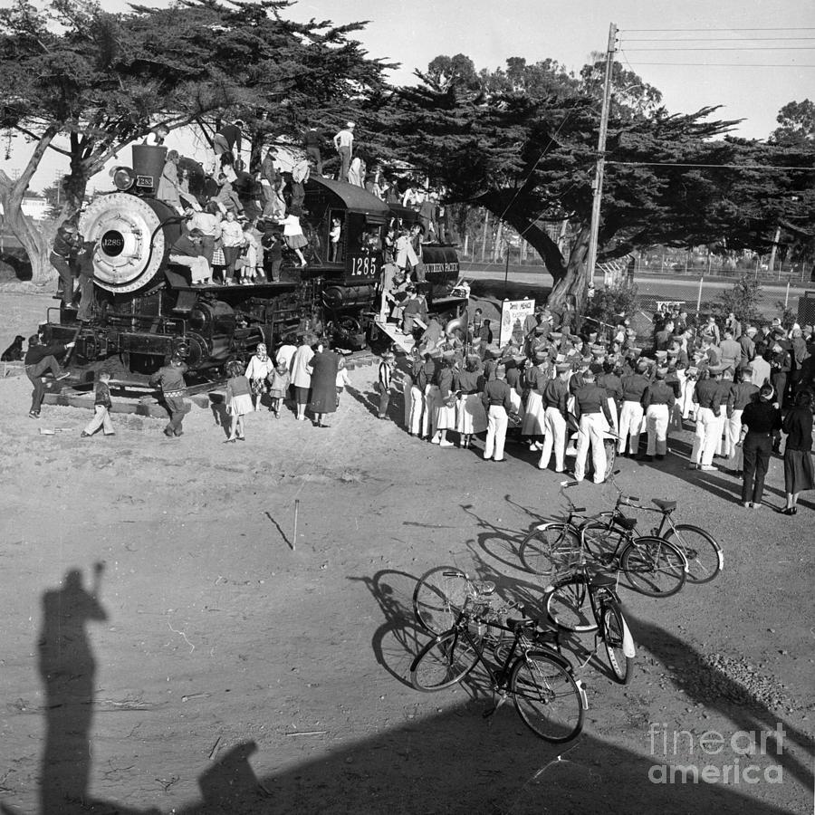 1285 Photograph - 1285 Steam Locomotive at Dennis the Menace Park  Monterey California 1956 by Monterey County Historical Society