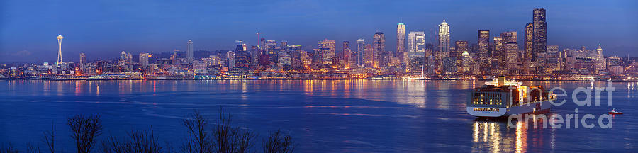 12th Man Seattle Skyline Reflection Photograph by Mike Reid