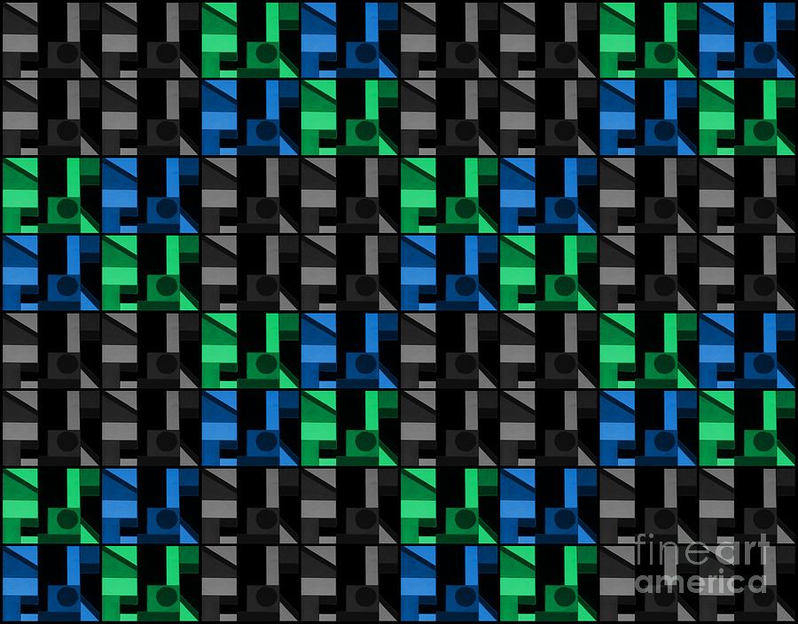 Tiled Graphics Blue Green and Black Digital Art by Barbara A Griffin