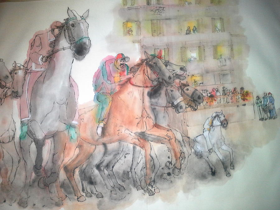 Italian il Palio horse race album #13 Painting by Debbi Saccomanno Chan