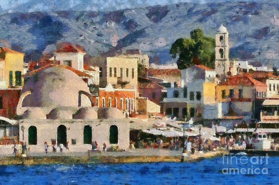 Painting of the old port of Chania #4 Painting by George Atsametakis