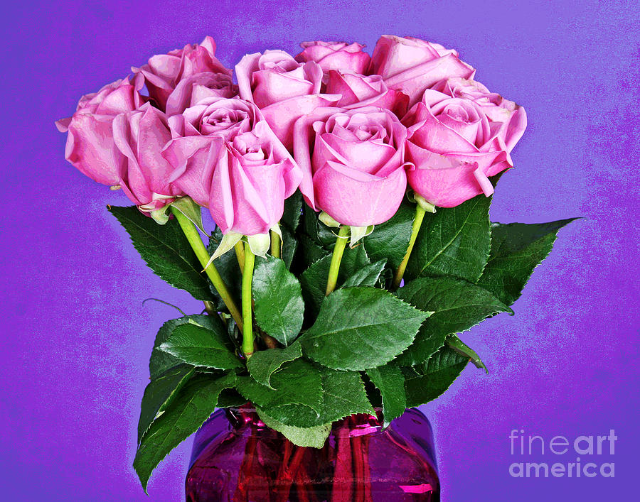 13 Pink Roses In Pink Vase Photograph by Larry Oskin