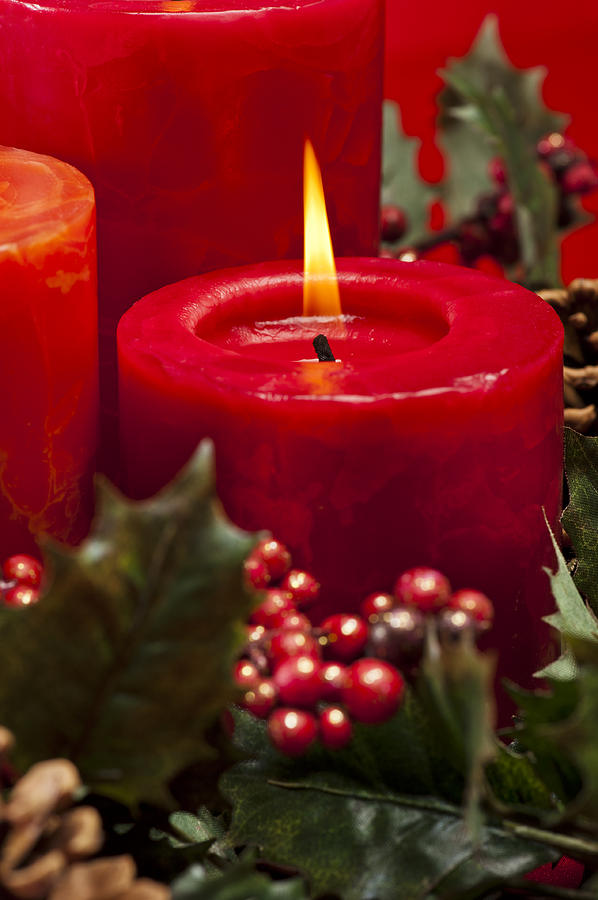 Red advent wreath with candles #13 Photograph by U Schade