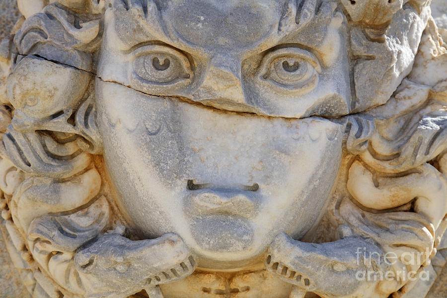 Architecture Photograph - Sculpted Medusa head at the Forum of Severus at Leptis Magna in Libya #13 by Robert Preston