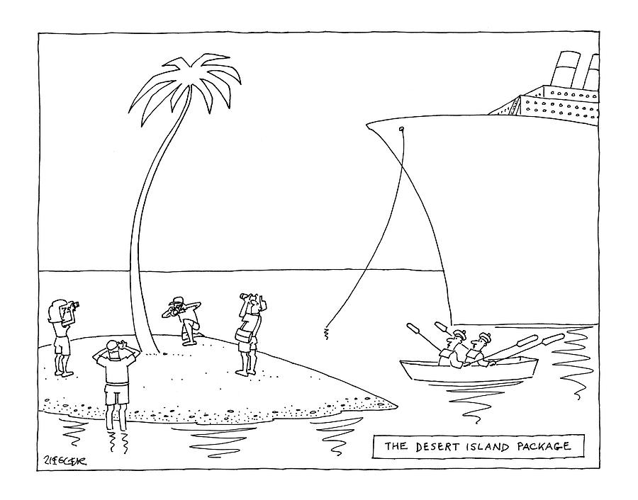 The Desert Island Package Drawing by Jack Ziegler