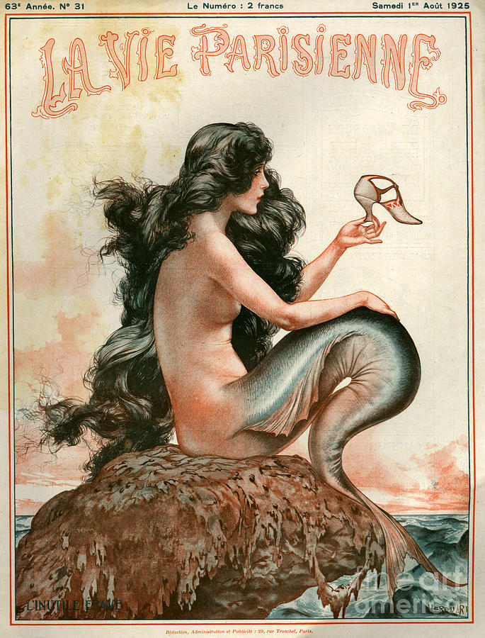 Mermaid Drawing - 1920s France La Vie Parisienne Magazine by The Advertising Archives