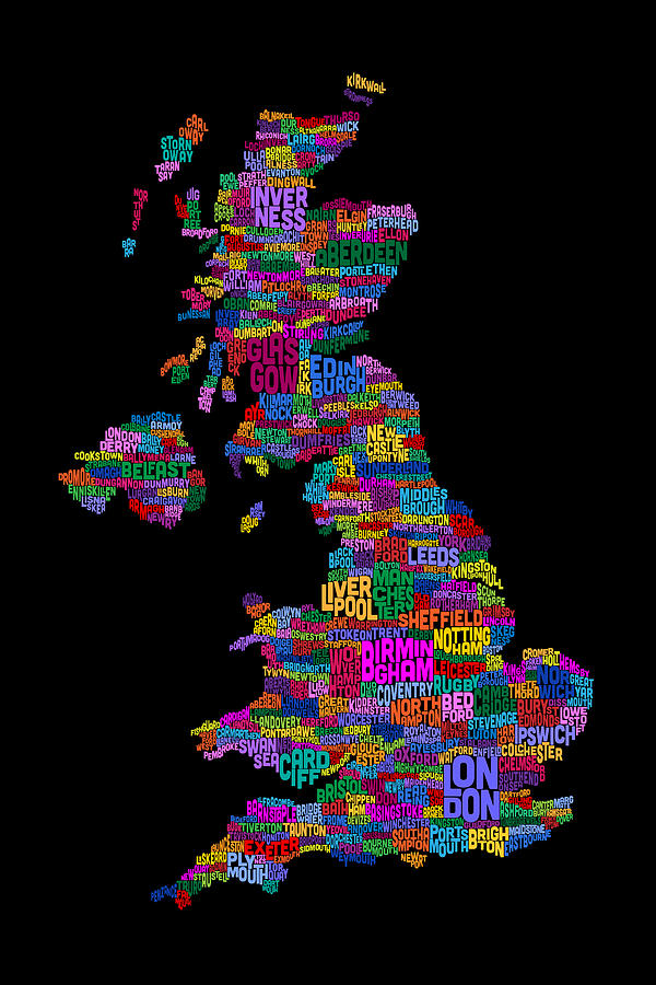 Great Britain UK City Text Map #14 Digital Art by Michael Tompsett