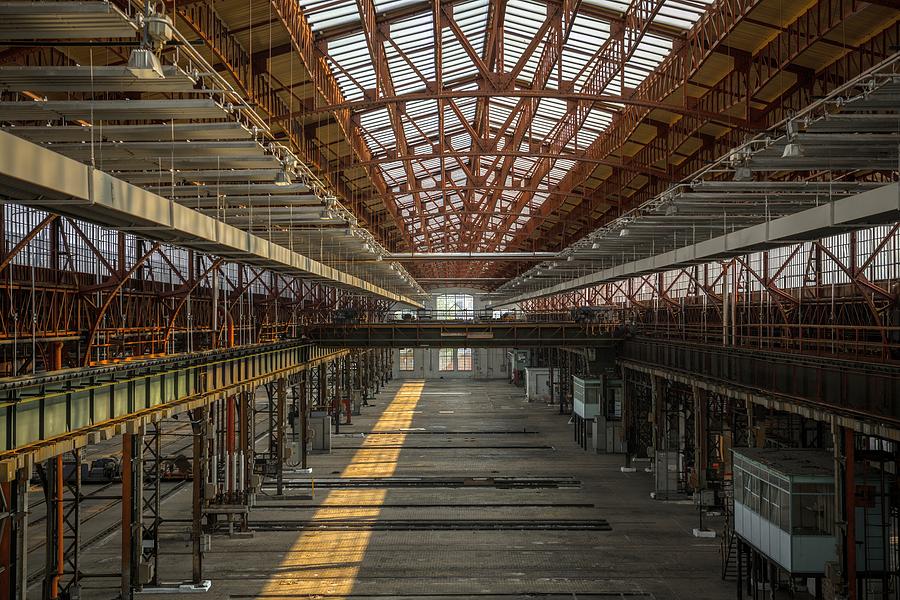 Industrial Interior Of An Old Factory Pyrography by Oliver Sved