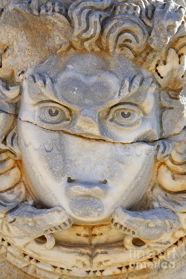 Architecture Photograph - Sculpted Medusa head at the Forum of Severus at Leptis Magna in Libya #14 by Robert Preston