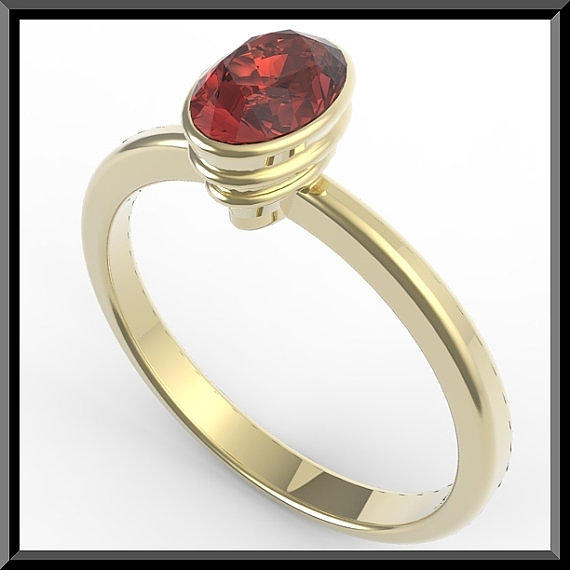 Gemstone Jewelry - 14k Yellow Gold Engagement Ring with Red Garnet by Roi Avidar