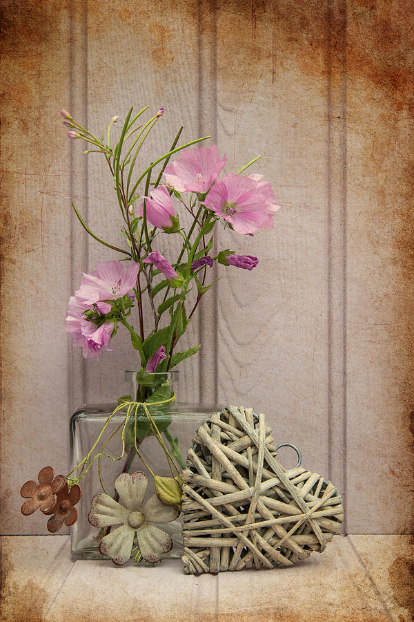 Spring Photograph - Beautiful flower in vase with heart still life love concept #15 by Matthew Gibson