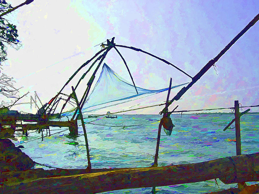 Fishing nets on the sea coast in Alleppey #15 Digital Art by Ashish Agarwal