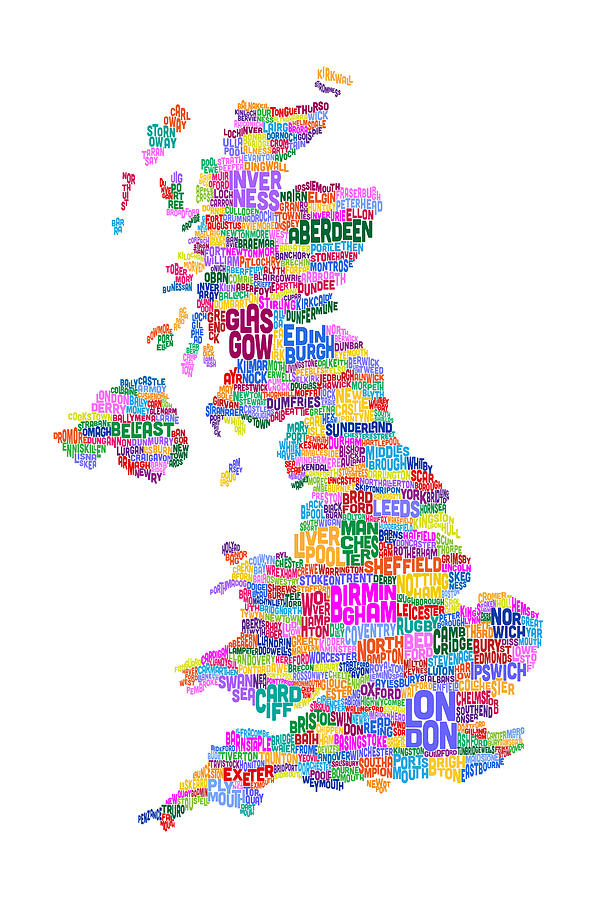 Great Britain UK City Text Map #15 Digital Art by Michael Tompsett