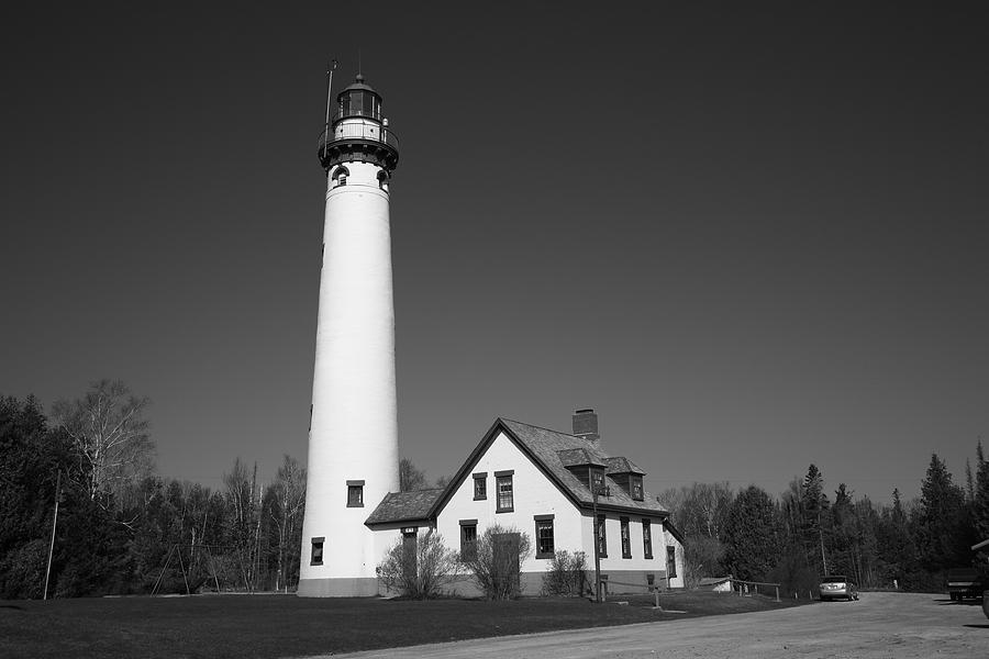 Lighthouse - Presque Isle Michigan 6 BW Photograph by Frank Romeo