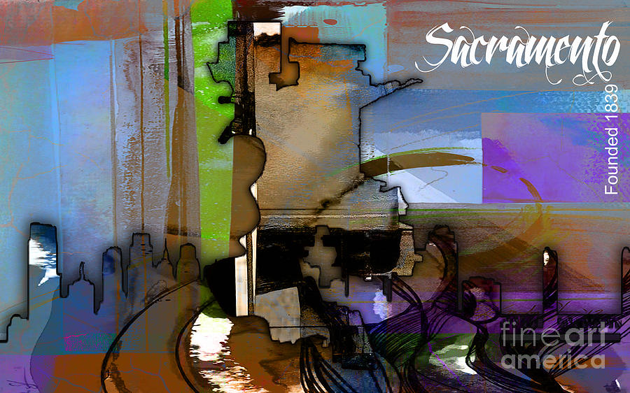 Sacramento Skyline Mixed Media - Sacramento Map and Skyline Watercolor #15 by Marvin Blaine