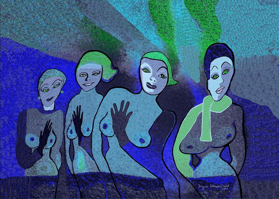 153 -    Blue Ladies 3   Painting by Irmgard Schoendorf Welch