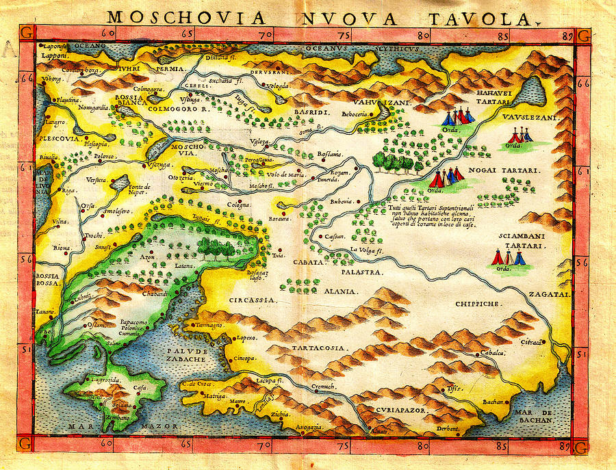 1574 Ruscelli Map of Russia Muscovy  and Ukraine Geographicus Moschovia porcacchi 1572 Painting by MotionAge Designs
