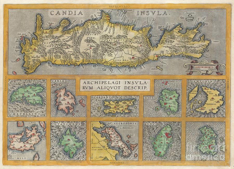 1584 Ortelius Map of Crete Candia and 10 Greek Islands Photograph by Paul Fearn