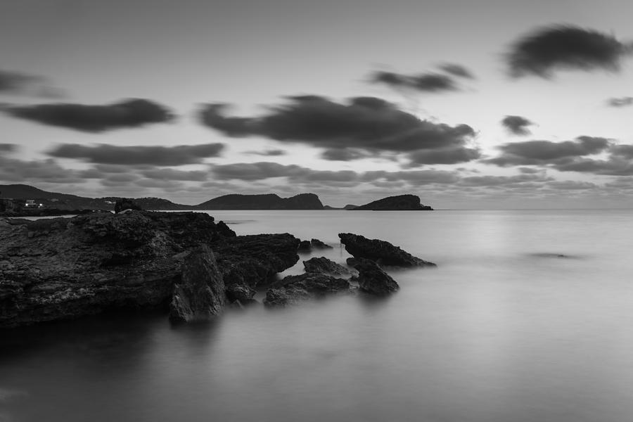 Beautiful Black And White Ibiza Coastal Sunrise Landscape 