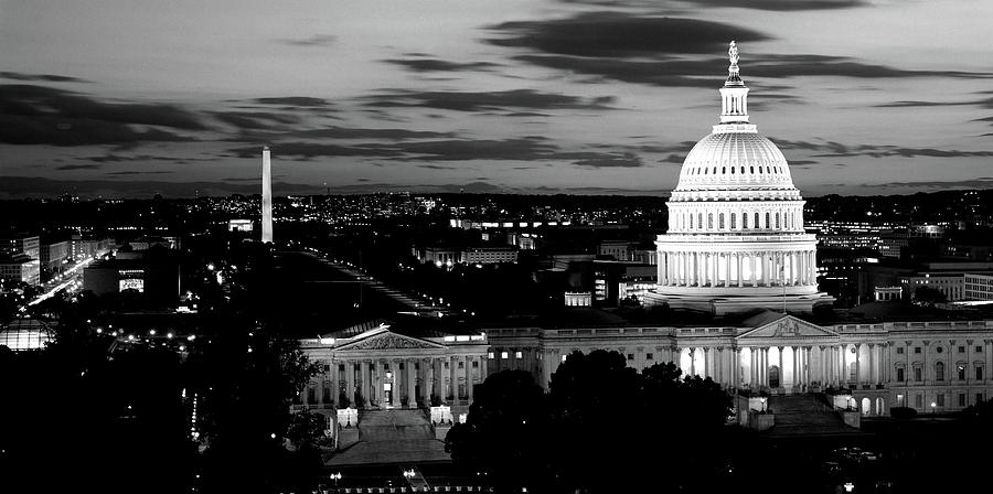 Capitol Building Photograph - High Angle View Of A City Lit by Panoramic Images