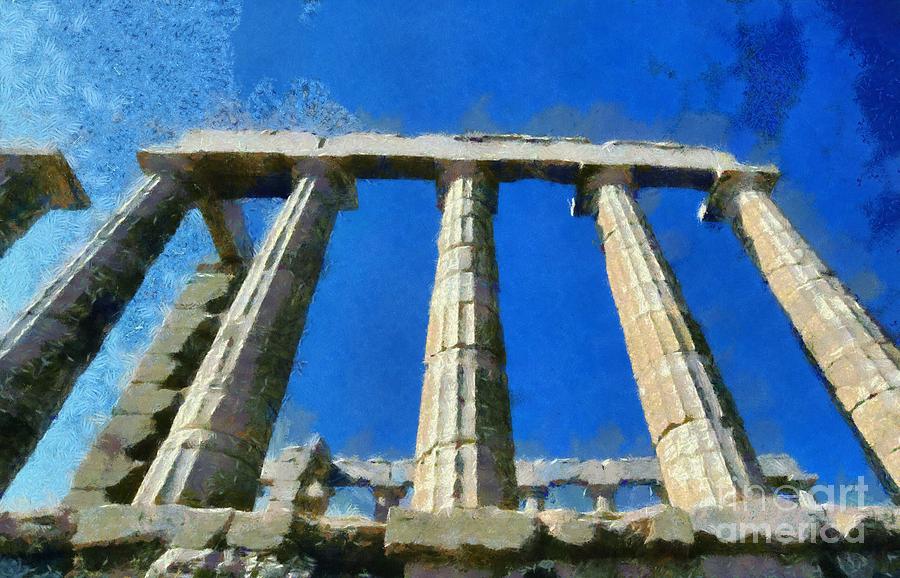 Poseidon temple #15 Painting by George Atsametakis