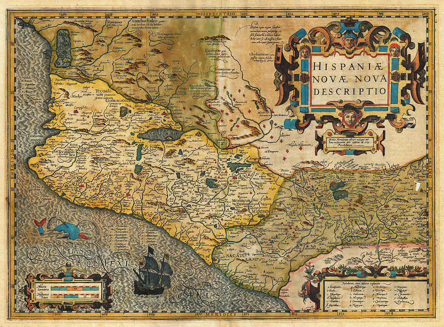 1606 Hondius and Mercator Map of Mexico Geographicus Hispaniae Nova Mexico mercator 1606 Painting by MotionAge Designs