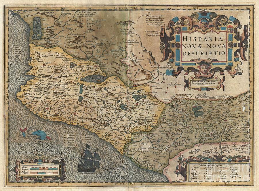 Roughly Photograph - 1606 Hondius and Mercator Map of Mexico by Paul Fearn