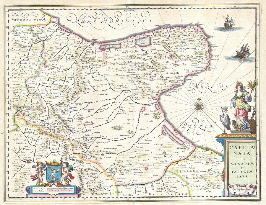 Andria Photograph - 1630 Blaeu Map of Capitanata by Paul Fearn
