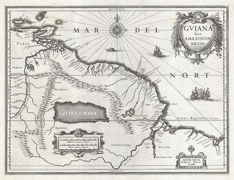 1635 Blaeu Map Guiana Venezuela and El Dorado Photograph by Paul Fearn