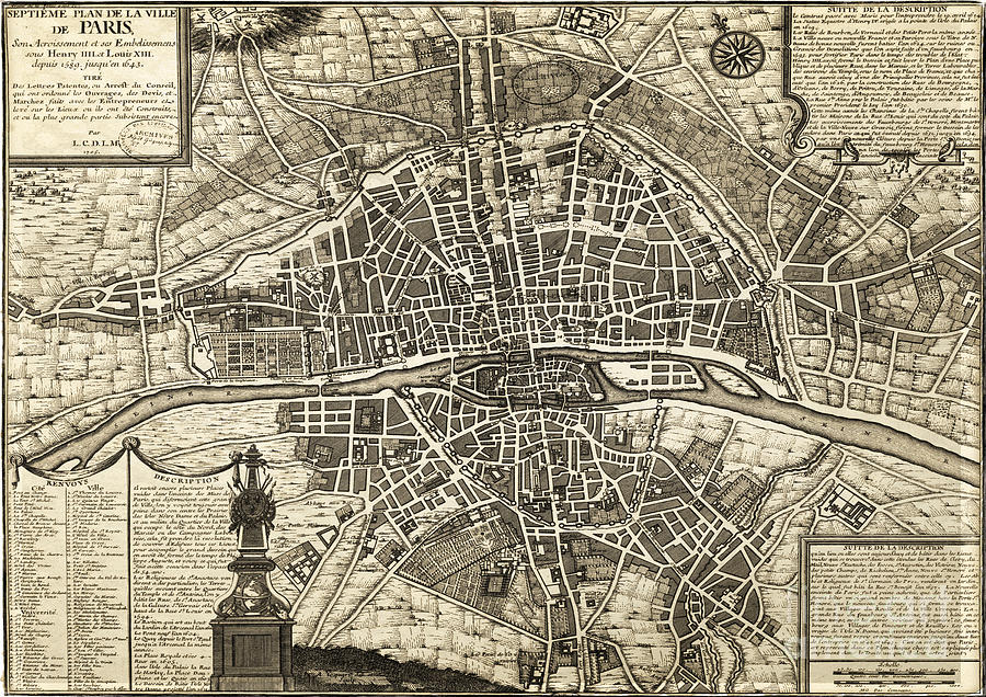 1643 Vintage map Of Paris France Digital Art by Melissa Messick