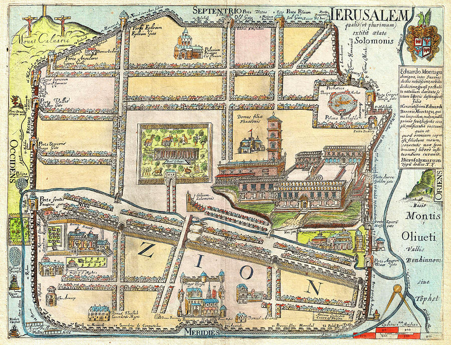 1650 Fuller Map of Jerusalem Israel Palestine  Holy Land Geographicus jerusalem fuller 1650 Painting by MotionAge Designs