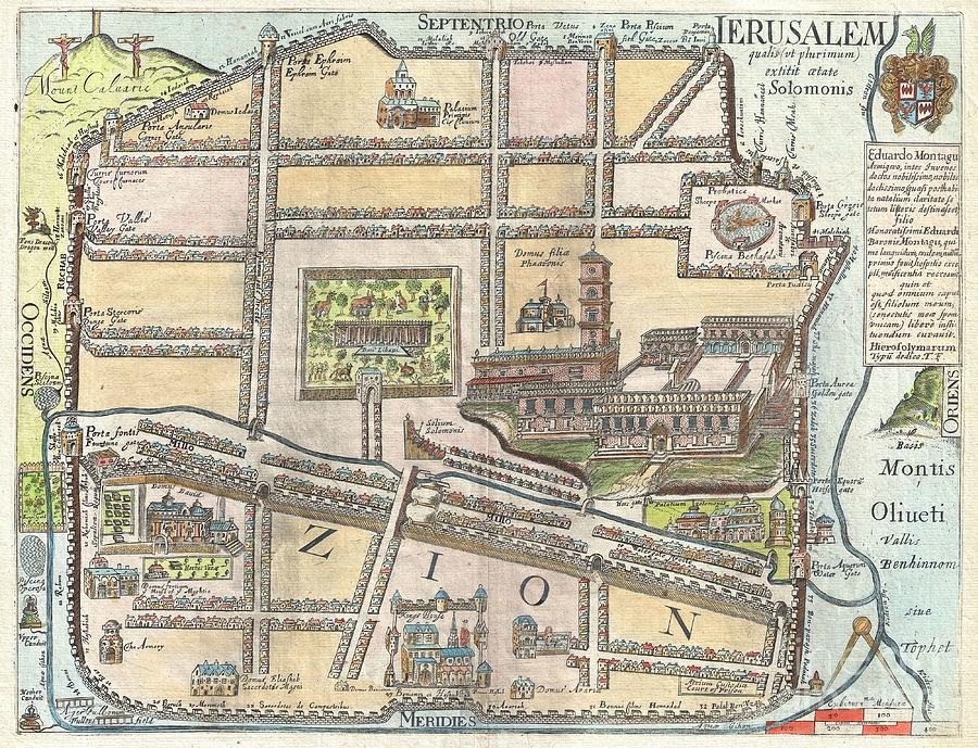 The Dragon Well Photograph - 1650 Fuller Map of Jerusalem  by Paul Fearn