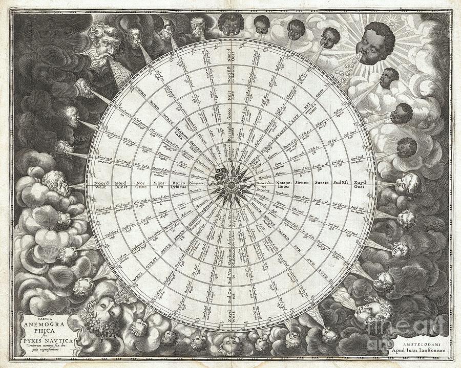 Latin Photograph - 1650 Jansson Wind Rose Anemographic Chart or Map of the Winds by Paul Fearn