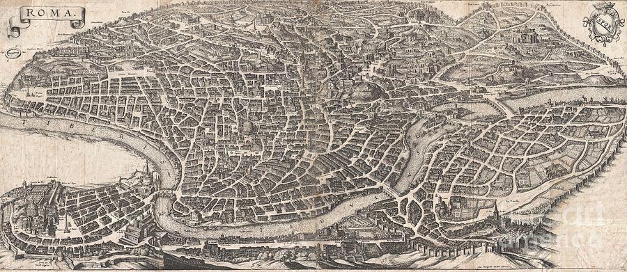 1652 Merian Panoramic View or Map of Rome Italy Photograph by Paul Fearn