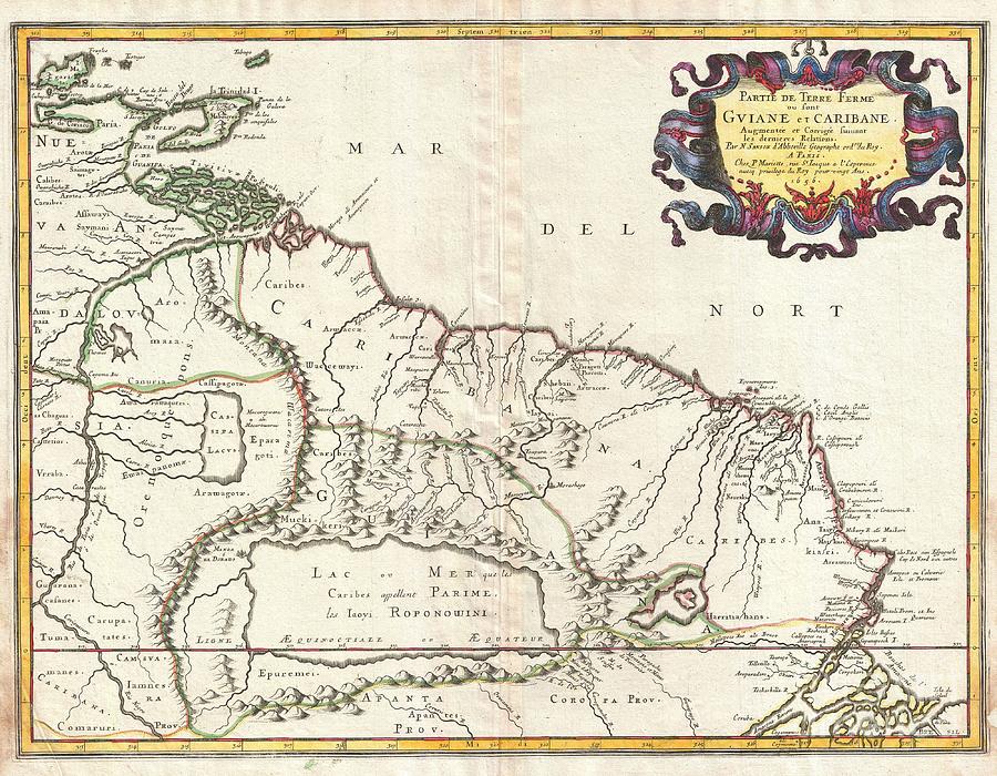 Rich Photograph - 1656 Sanson Map of Guiana Venezuela and El Dorado by Paul Fearn