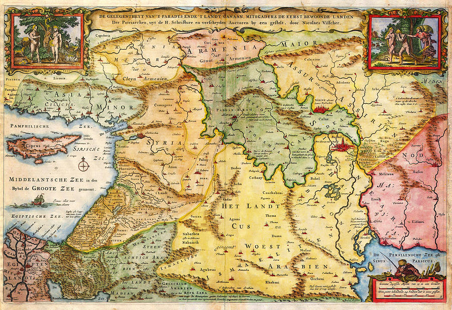 1657 Visscher Map of the Holy Land or the Earthly Paradise Geographicus Gelengentheyt visscher 1657 Painting by MotionAge Designs