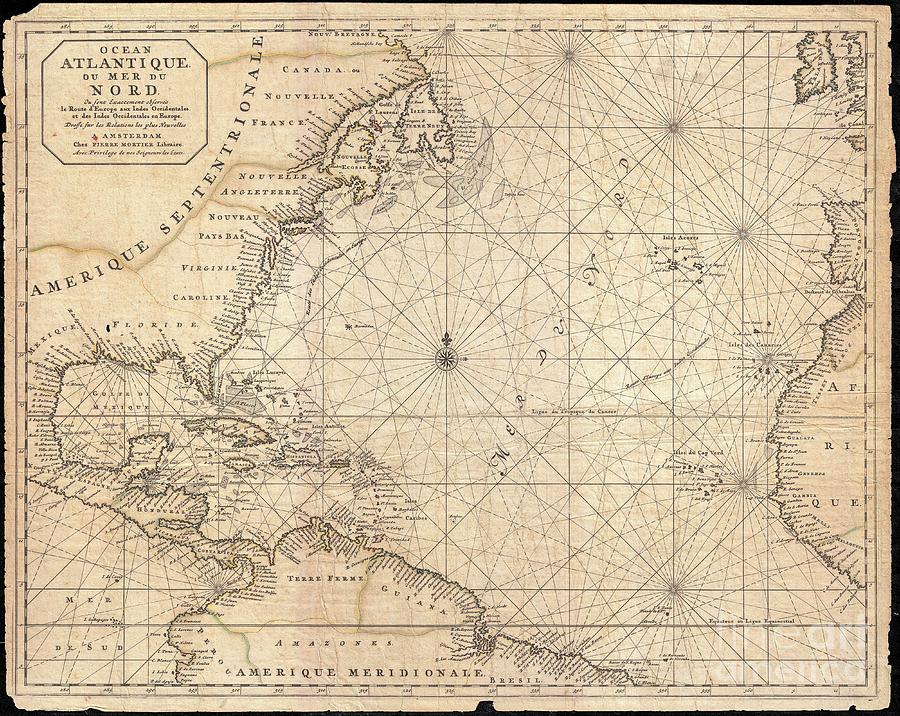 1683 Mortier Map of North America the West Indies and the Atlantic Ocean  Photograph by Paul Fearn